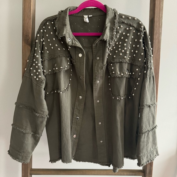 VICI Green Cotton Studded Utility Jacket - Picture 2 of 4